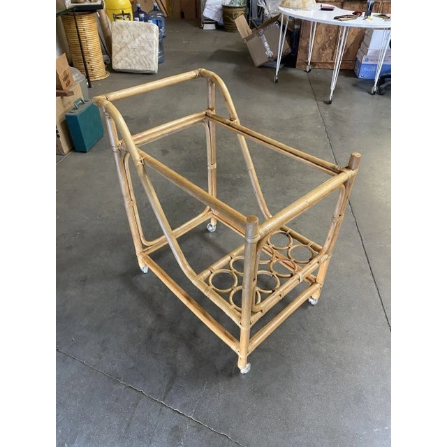 Restored Mid Century Rattan Bar Cart W/ Bottle Holder by Angraves, Circa 1970 - 4