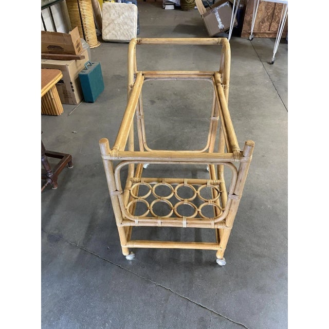 Restored Mid Century Rattan Bar Cart W/ Bottle Holder by Angraves, Circa 1970 - 5