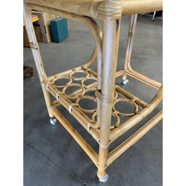Restored Mid Century Rattan Bar Cart W/ Bottle Holder by Angraves, Circa 1970 - 6
