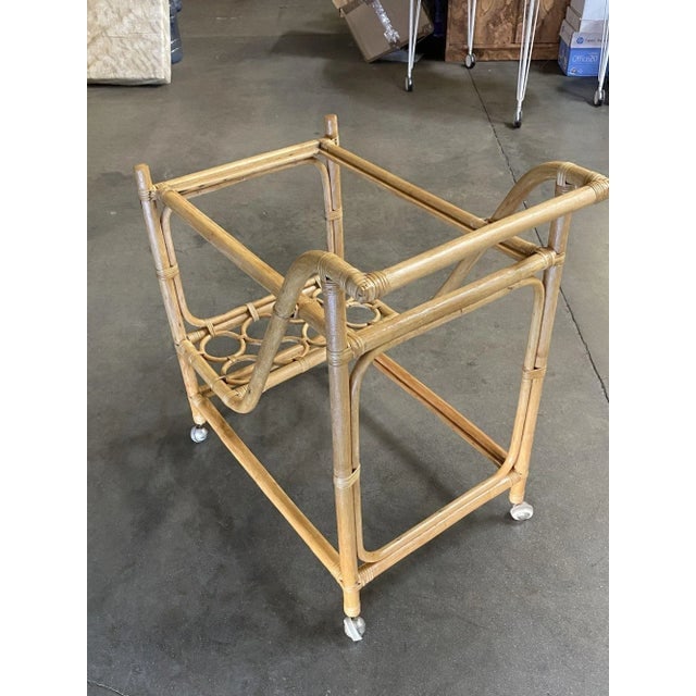 Restored Mid Century Rattan Bar Cart W/ Bottle Holder by Angraves, Circa 1970 - 7