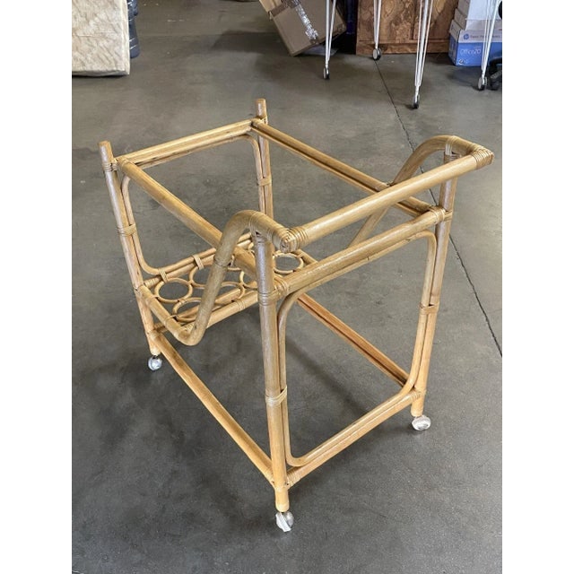 Restored Mid Century Rattan Bar Cart W/ Bottle Holder by Angraves, Circa 1970 - 8