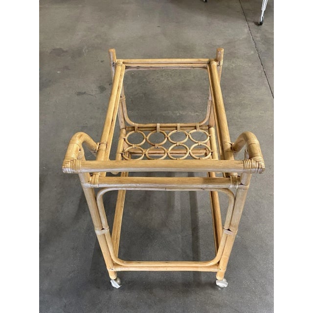 Restored Mid Century Rattan Bar Cart W/ Bottle Holder by Angraves, Circa 1970 - 9