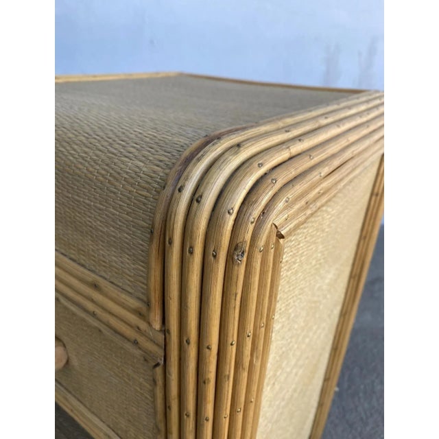 1930s Restored Streamline Stick Reed Rattan Nightstand with Grass Mat Coverings - 10