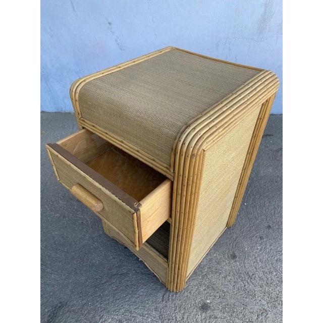 1930s Restored Streamline Stick Reed Rattan Nightstand with Grass Mat Coverings - 5