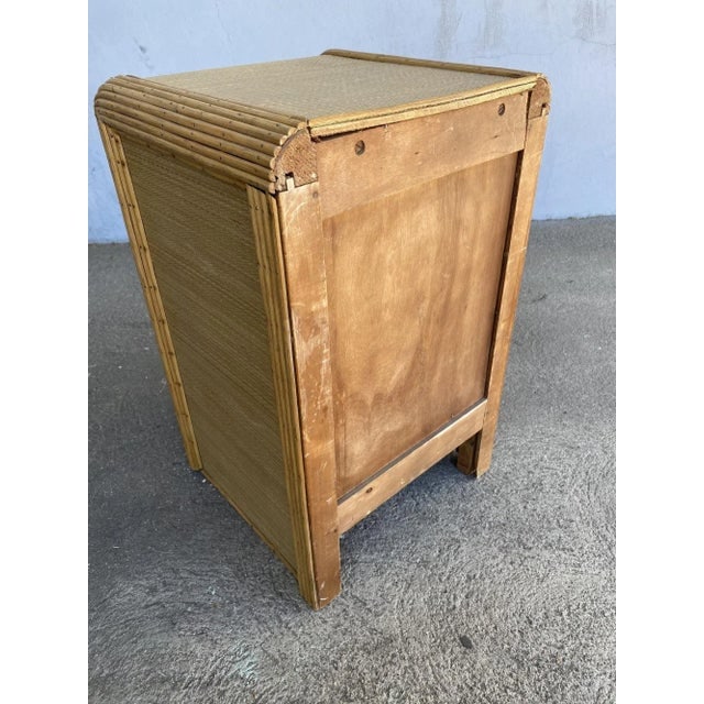 1930s Restored Streamline Stick Reed Rattan Nightstand with Grass Mat Coverings - 7