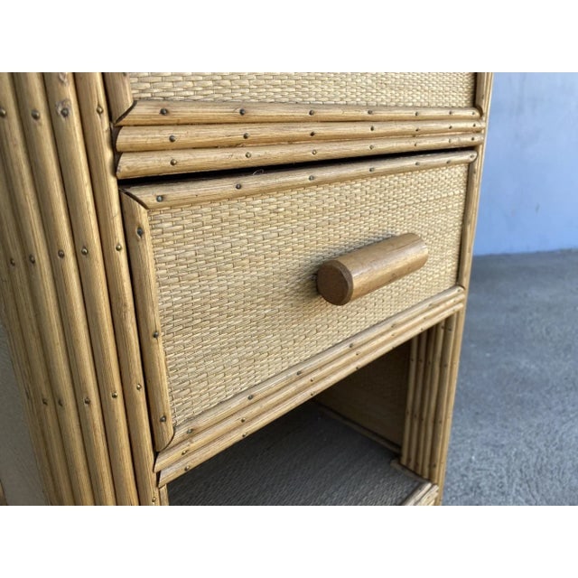 1930s Restored Streamline Stick Reed Rattan Nightstand with Grass Mat Coverings - 8