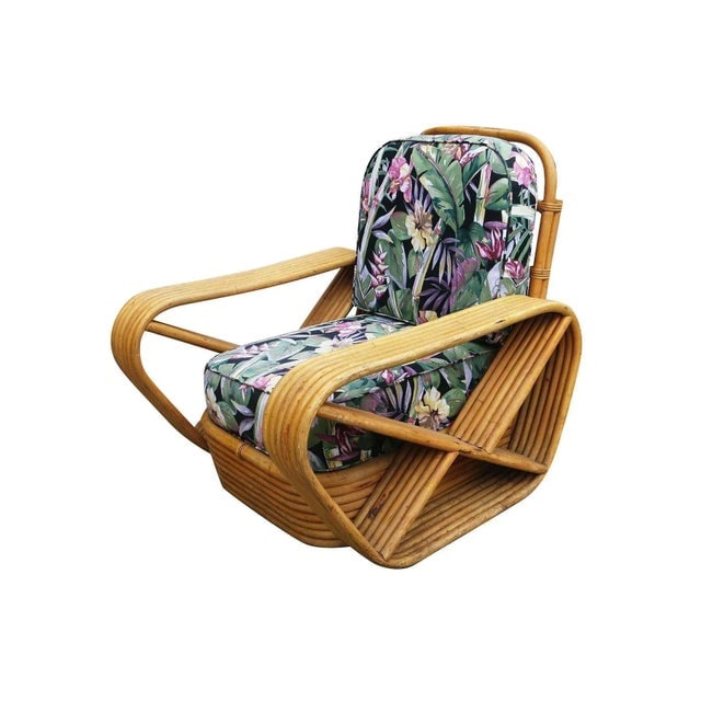 Restored Paul Frankl Style Six-Strand Square Pretzel Rattan Lounge Chair & Ottoman - 2