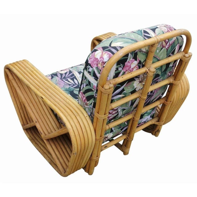 Restored Paul Frankl Style Six-Strand Square Pretzel Rattan Lounge Chair & Ottoman - 6