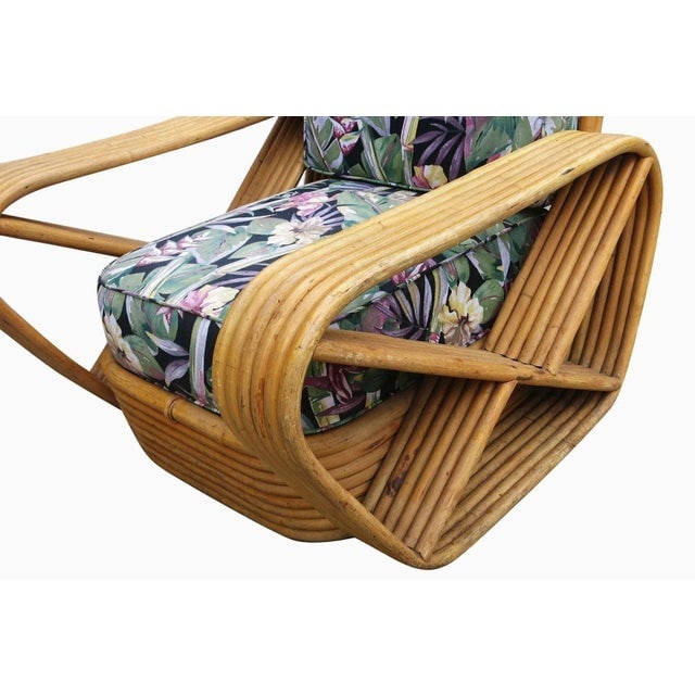 Restored Paul Frankl Style Six-Strand Square Pretzel Rattan Lounge Chair & Ottoman - 7