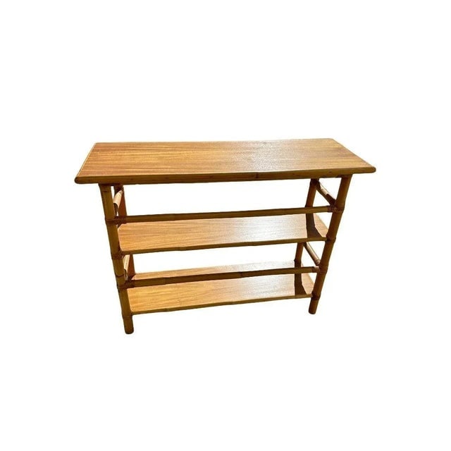 Restored Mid-Century Rattan and Mahogany Bookcase Console Table - 2