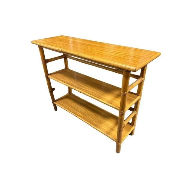 Restored Mid-Century Rattan and Mahogany Bookcase Console Table - 3