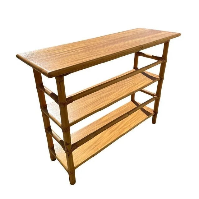 Restored Mid-Century Rattan and Mahogany Bookcase Console Table - 4