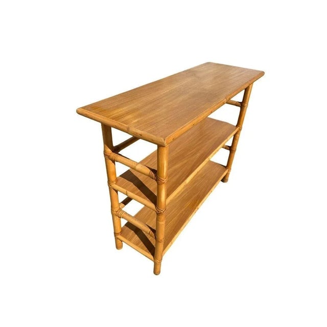 Restored Mid-Century Rattan and Mahogany Bookcase Console Table - 5