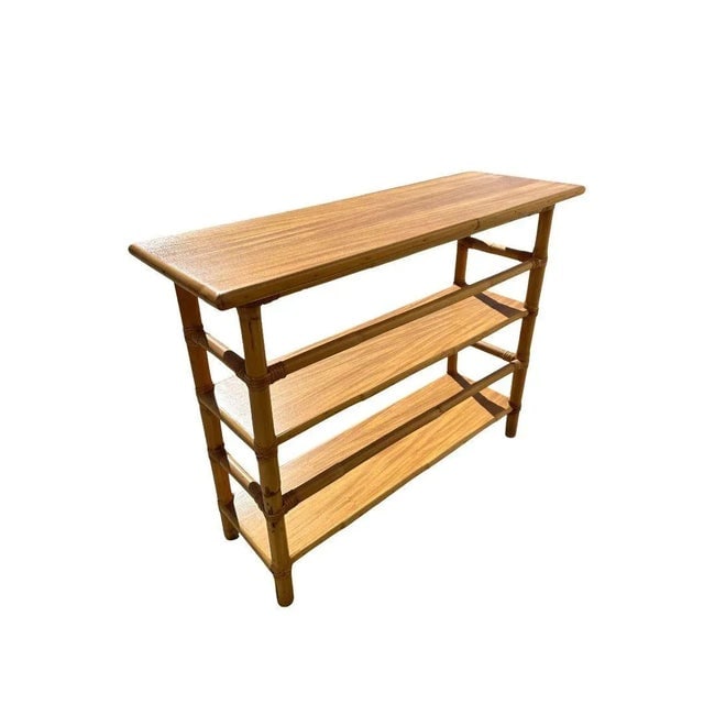 Restored Mid-Century Rattan and Mahogany Bookcase Console Table - 6