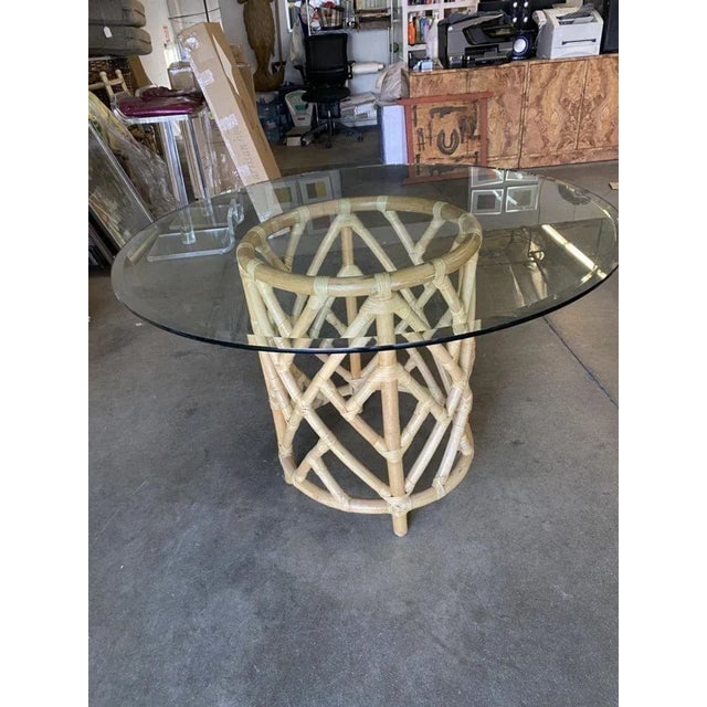 1960s Round Pedestal Table and Geometric Bucket Armchair Rattan Dining Set of 5 - 7