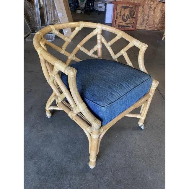 1960s Round Pedestal Table and Geometric Bucket Armchair Rattan Dining Set of 5 - 8