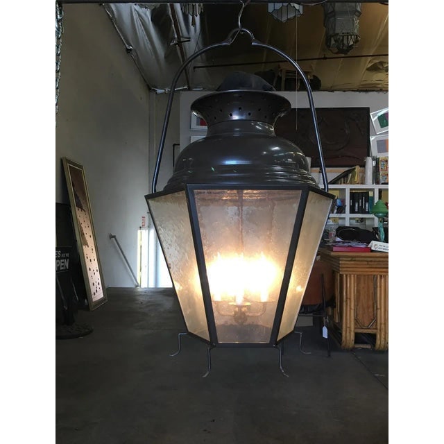 Large Octagon Bronze 4 Light Lantern Chandelier W/ Handle - 2