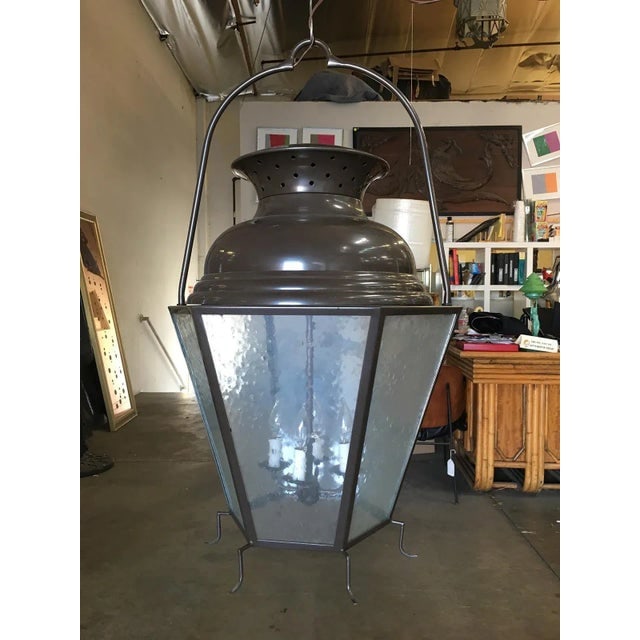 Large Octagon Bronze 4 Light Lantern Chandelier W/ Handle - 7