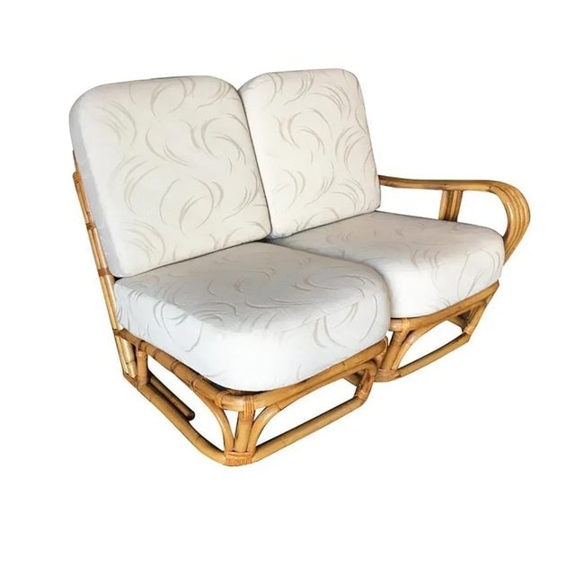 Restored 4-Strand Square Pretzel "S" Arm Rattan Sofa with Two-Tier Table - Set of 2 - 2