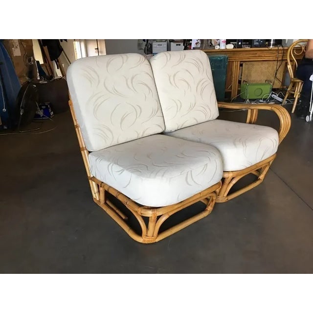 Restored 4-Strand Square Pretzel "S" Arm Rattan Sofa with Two-Tier Table - Set of 2 - 3