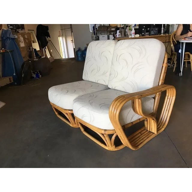 Restored 4-Strand Square Pretzel "S" Arm Rattan Sofa with Two-Tier Table - Set of 2 - 4
