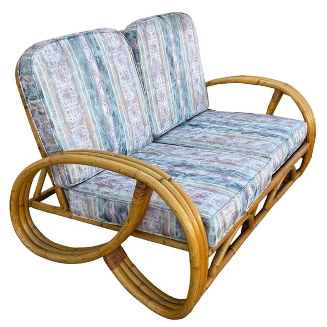 1940s Restored Mid-Century Modern 3-Strand 3/4 Pretzel Arm Rattan Sofa & Settee Living Room Set- 2 - 2