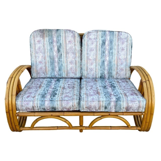 1940s Restored Mid-Century Modern 3-Strand 3/4 Pretzel Arm Rattan Sofa & Settee Living Room Set- 2 - 3