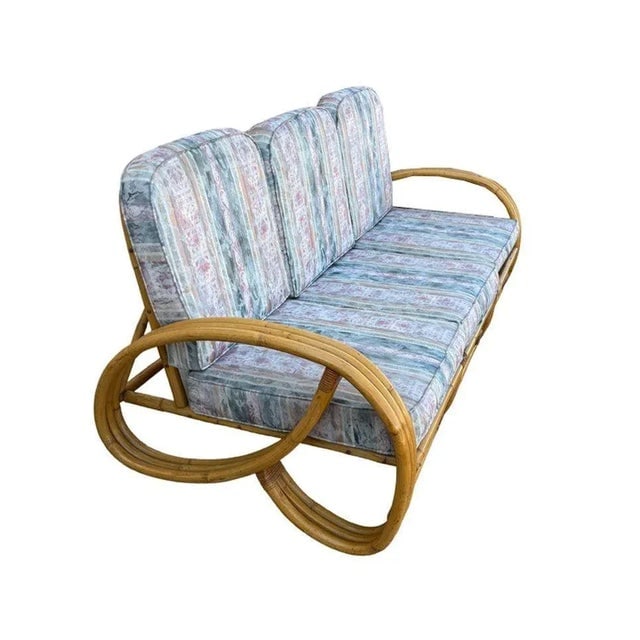1940s Restored Mid-Century Modern 3-Strand 3/4 Pretzel Arm Rattan Sofa & Settee Living Room Set- 2 - 5