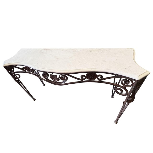 20th Century Neo-Gothic Bronze Colored Cast Iron Console W/ Carrara Marble Top - 2