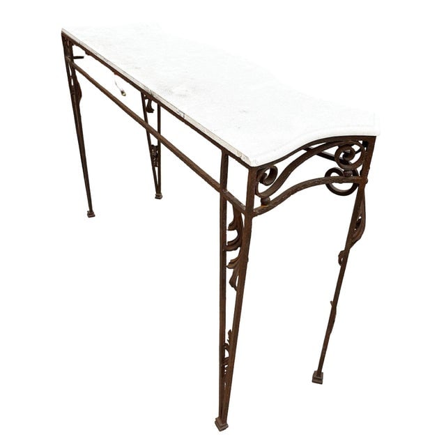 20th Century Neo-Gothic Bronze Colored Cast Iron Console W/ Carrara Marble Top - 3