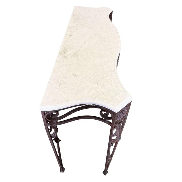 20th Century Neo-Gothic Bronze Colored Cast Iron Console W/ Carrara Marble Top - 5