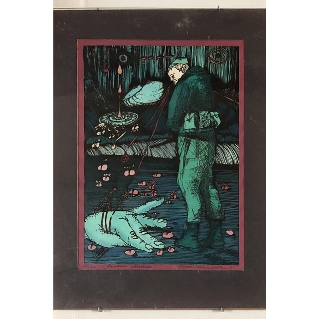 Hand-Colored Abstract Block Prints in Acrylic Frame by Beato P. Set of 4 - 4