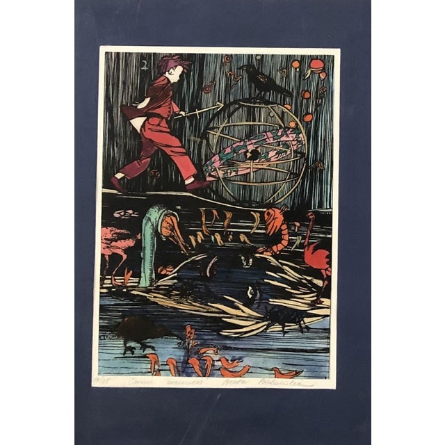 Hand-Colored Abstract Block Prints in Acrylic Frame by Beato P. Set of 4 - 5