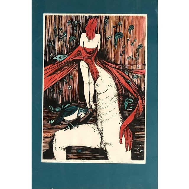 Hand-Colored Abstract Block Prints in Acrylic Frame by Beato P. Set of 4 - 6