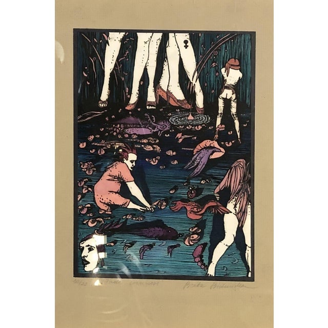 Hand-Colored Abstract Block Prints in Acrylic Frame by Beato P. Set of 4 - 7