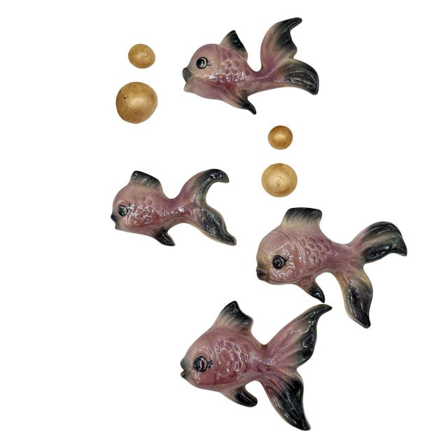 1950s MCM Ceramic Angel Fish With Bubbles 8 Piece Wall Sculpture Set by Ceramicraft - 2