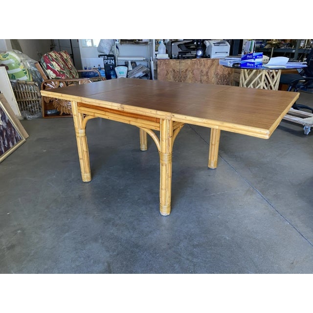 Mid Century Rattan and Mahogany Expandable Dining Table - 2
