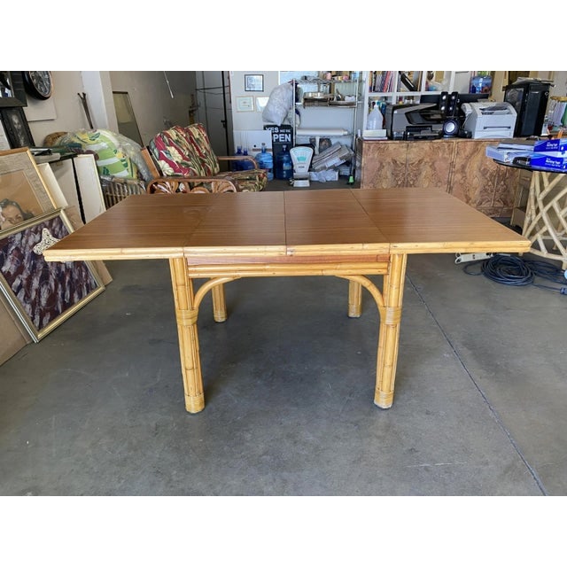 Mid Century Rattan and Mahogany Expandable Dining Table - 3