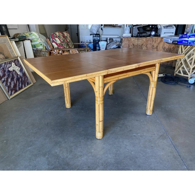 Mid Century Rattan and Mahogany Expandable Dining Table - 4