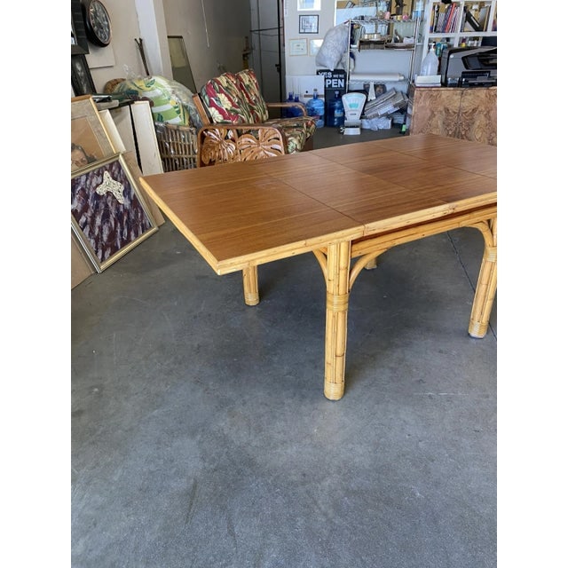 Mid Century Rattan and Mahogany Expandable Dining Table - 5