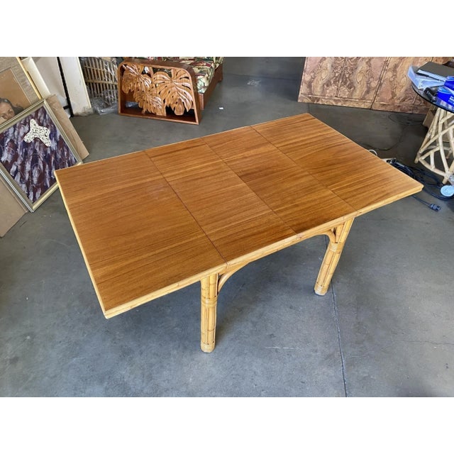 Mid Century Rattan and Mahogany Expandable Dining Table - 6