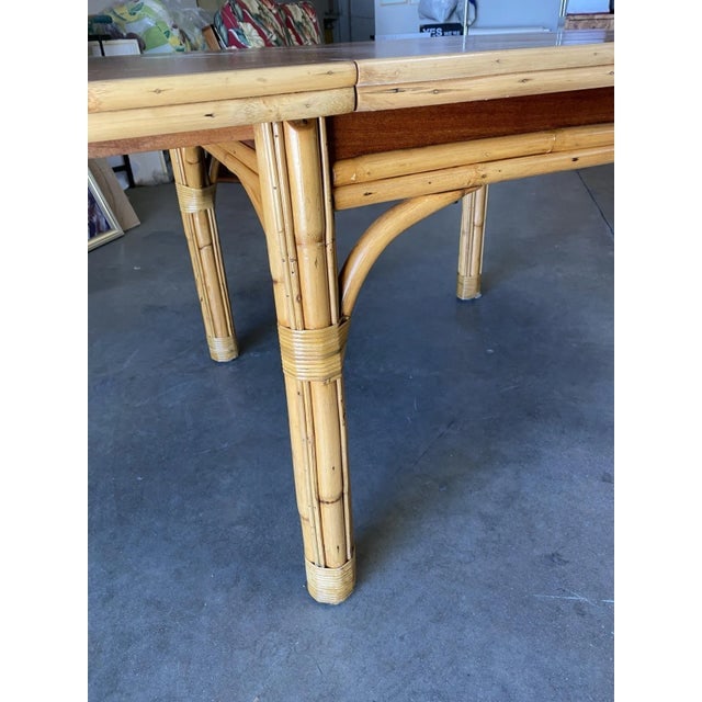 Mid Century Rattan and Mahogany Expandable Dining Table - 7