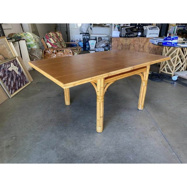Mid Century Rattan and Mahogany Expandable Dining Table - 8