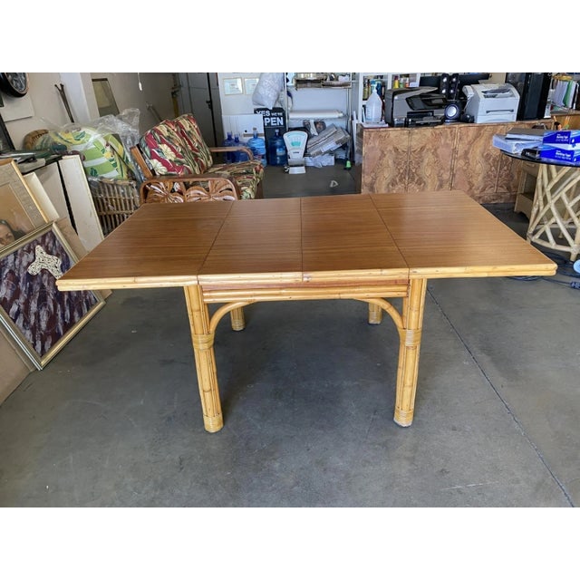 Mid Century Rattan and Mahogany Expandable Dining Table - 9