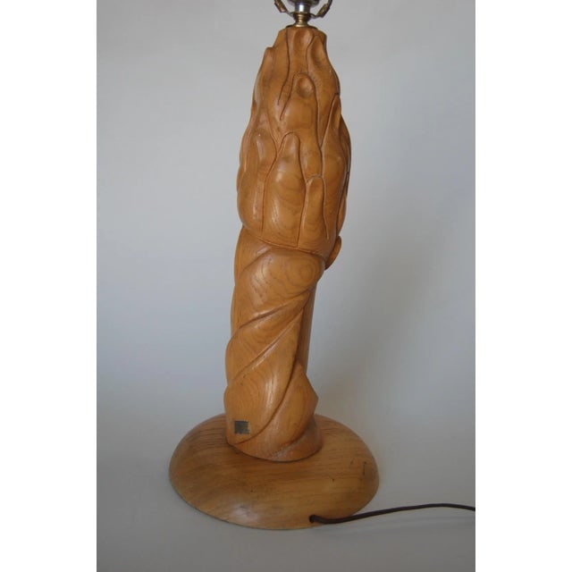 Mid-Century Carved Oak Modernist Female Bust Table Lamp - 8
