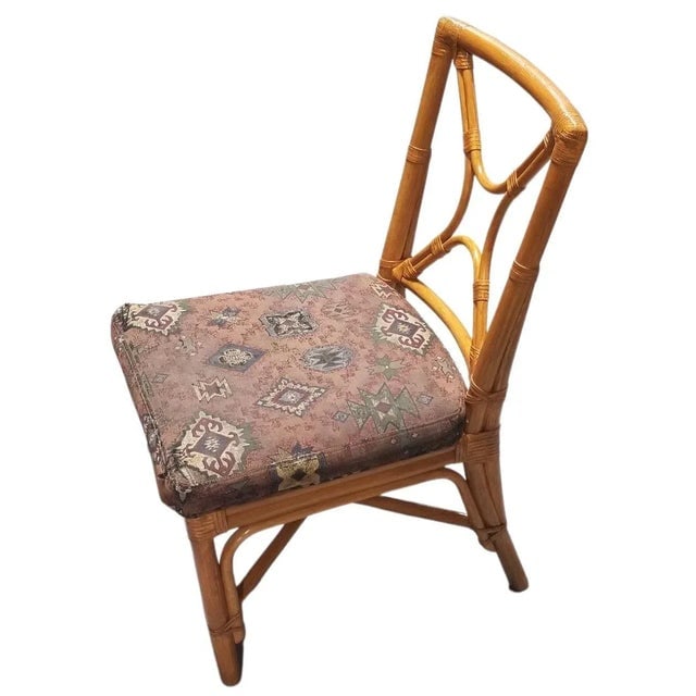 1950s Restored Rattan Set of 6 Dining Chairs Featuring X-Back and Leather Wrappings - 2