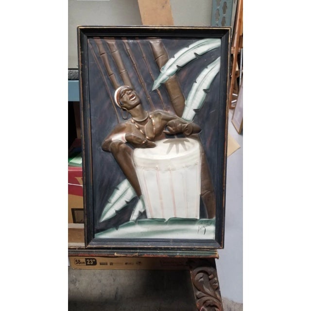 Mid Century Cooper Embossed Bongo Player Wood Framed by c.i.e. Pearson - 2