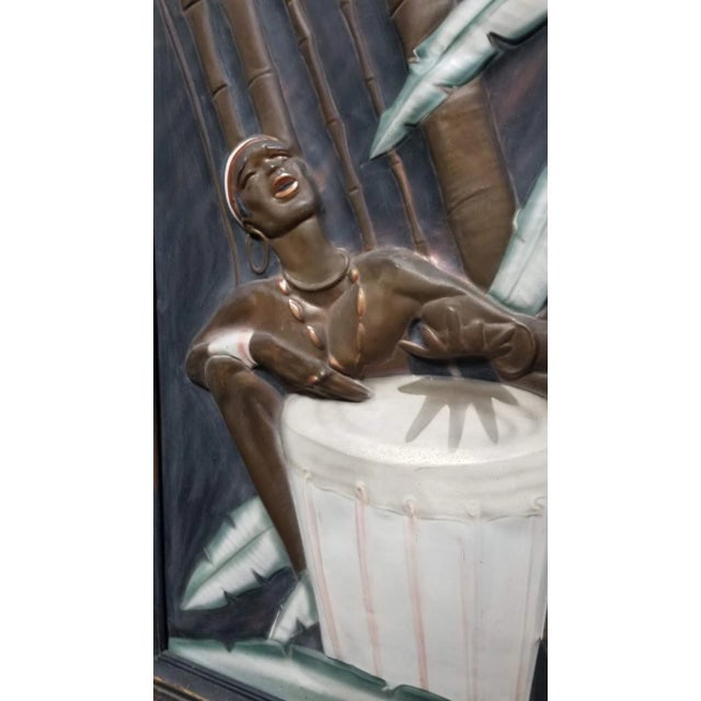 Mid Century Cooper Embossed Bongo Player Wood Framed by c.i.e. Pearson - 4