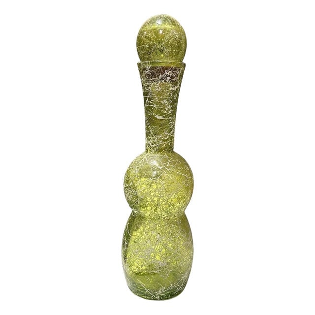 1960s Spanish Mid Century Spaghetti String Green Art Glass String Decanter Bottle (1 of 8)