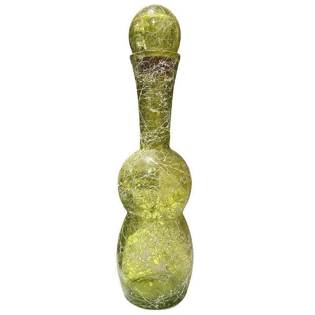 1960s Spanish Mid Century Spaghetti String Green Art Glass String Decanter Bottle - 2